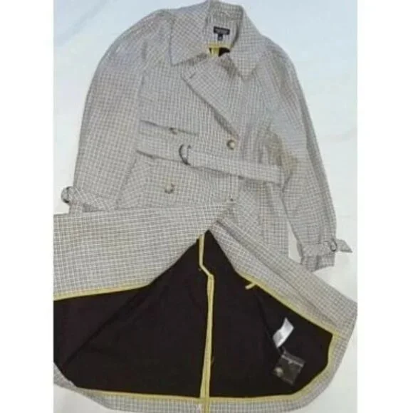 🆕TOPSHOP Angie Double Breasted Trench Coat Houndstooth Plaid Blue Gray - Picture 10 of 12